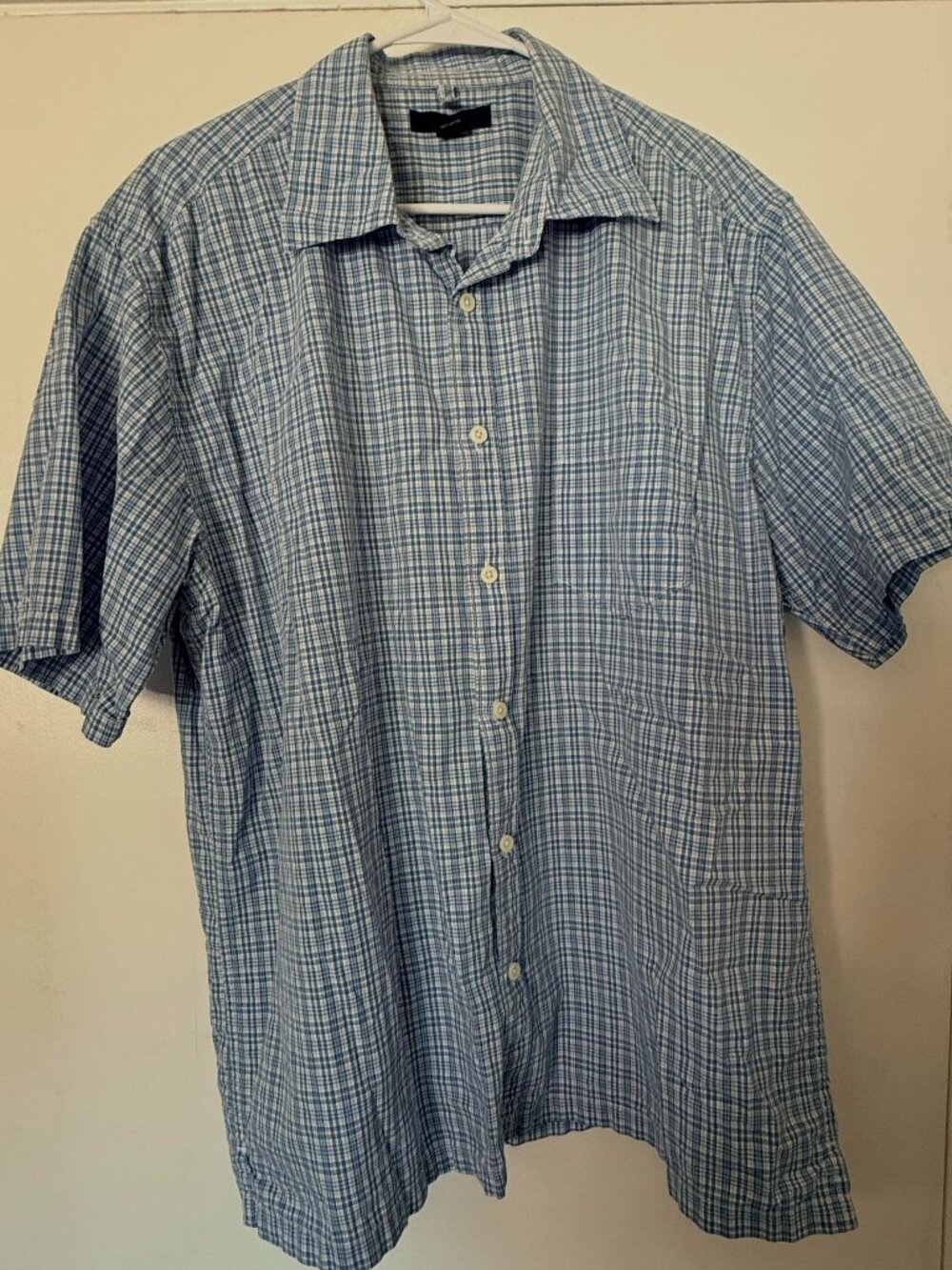 Men's GAP blue, white gingham check short sleeve shirt XL